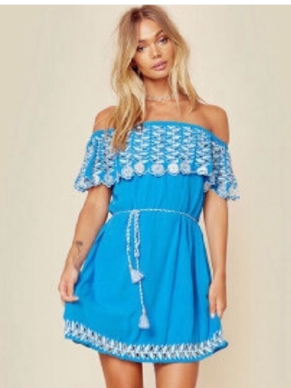 RAHI CALI ANTHROPOLOGIE DAISY Off-the-Shoulder Embroidered Mini Dress 💙NWT💙